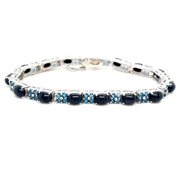 Sterling Silver Cabuchons and Blue Stones Bracelet - Picture 1 of 7